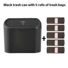 1 pieza Papelera mini negra para coche con tapa, de material ABS a prueba de fugas, con 30 bolsas de basura desechables, diseño colgante para la puerta del coche, universal para vehículo, oficina, dormitorio y uso doméstico, organizador compacto y ahorra espacio, accesorio esencial de almacenamiento interior para automóvil - A - Ver 16