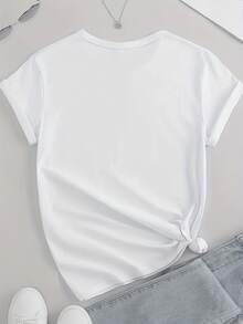 Pisces Butterfly Print Women Plus Size T Shirt Round Neck Casual Comfortable Loose Fit Top For Everyday Wear 220g - 白色 - 查看 2