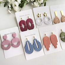 Bohemian Style Polymer Clay Cutter, For Earrings And Soft Ceramic Cutting, Geometric Pattern And Stripe Pattern, High Precision Plastic Jewelry Making Tool For Earrings, Pendants, DIY Crafts - White - View 4