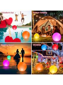 38 cm flytande poollampa, vattentät uppblåsbar lysboll med 16 färgskiftande lägen, fjärrkontroll, för utomhuspool, strand, trädgård, bröllop, festdekoration - Vitt - Visa 8