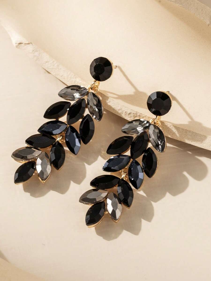 1 Pair Black Crystal Wheat Stalk Fashionable Earrings, Suitable For Daily Wear - Black - View 1