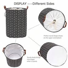 Arrow Pattern Laundry Hamper Canvas Fabric Laundry Basket Collapsible Storage Bin With PU Leather Handles And Drawstring Closure 19.7 By 15.7 Inches Waterproof Inner Black Dqq - Black Arrow B - View 5
