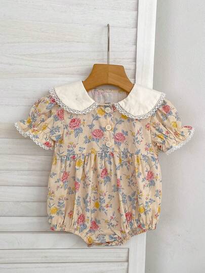 Nuevo mono de verano para bebé, body con estampado floral de manga corta estilo coreano para niñas