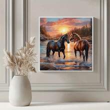 Bộ tranh đính đá 5D hình ngựa sông tự làm, 1 bộ, [30*30cm/11.8*11.8in] [40*40cm/15.7*15.7in], Thích hợp cho người lớn mới bắt đầu tự làm tranh khảm đá, tranh đính đá toàn bộ, trang trí tường cho phòng khách, phòng ngủ, văn phòng, quà tặng bất ngờ cho gia đình và bạn bè, không khung. - Không có khung - Xem 3