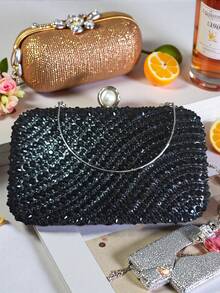 Handbags, Evening Bags, Bags With Rhinestones And Pearls, Removable Chain Shoulder Straps. - Black - View 4