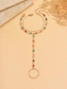 2pcs/Set Starry Moon Tassel Element Finger Chain Set, Fashionable Double-Layer Stackable Bracelet, Handmade Adjustable Length, Suitable For Holidays, Daily Wear, Dates, And Photo Shoots - Multicolor - View 2