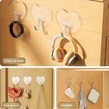 50pcs Heart-Shaped Wall Hooks, Transparent Heart-Shaped Hooks, No Drilling Required. Suitable For Bathroom, Kitchen, Glass Doors And Cabinets - Waterproof Key, Towel, Coat Hooks; Practical Top Hooks; Multi-Functional Storage Rack Hooks, Practical Hooks - one-size - View 10