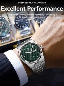 POEDAGAR 1pc Luxury Men's Stainless Steel Quartz Watch With Date And Day, Waterproof And Luminous - one-size - View 10