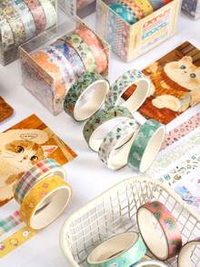 5 Rolls/Box Of Delicate Plant Floral Patterns Washi Tape, Sea Creatures And Planet Print Creative Design Handbook Decoration Tape, Especially Suitable For Decorating Scrapbooks And School Supplies, Surprise Gifts For Friends - Sets - View 7