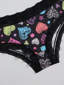 Dircho 10条装性感撞色黑粉蕾丝低腰三角裤，全印花舒适丝滑贴身三角裤，女士内衣裤 - 彩色 - 查看 9