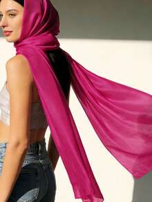 1pc Women's Minimalist Elegant Solid Color Satin Hijab Scarf, Natural Crinkle Texture, Suitable For Abaya - Hot Pink - View 6