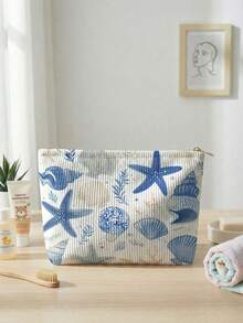 1pc Shell Pattern Print Toiletry Bag Travel Organizer, Suitable For Beach, Swimming Pool, Swimsuit, Travel Storage Bag, Cosmetic Bag, Makeup Bag, Vacation Organizer, Large Capacity Toiletry Bag For Lipstick, Brushes, Skincare, Phone, Coins, Small Items, Multipurpose Use At Home, Gift, Vacation And Holiday, Teenage Wash Bag, School Makeup Bag, Back To School Supplies, Cosmetics And Toiletries Storage, School Supplies, Storage Bag, Room Decor - Multicolor - View 16