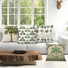 4pcs Middle Eastern Style Leaf & Elephant Pattern Single-Sided Print Throw Pillow Covers, Decorative Pillow Covers Suitable For Living Room Sofa Bedroom, Pillow Inserts Not Included - Multicolor - View 9