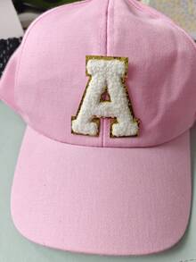 1pc Letter R Design Bright Line Crafted Baseball Cap, 26 Letter Styles, Fashion Sunshade Hat For Kids Boys & Girls - Pink - View 5