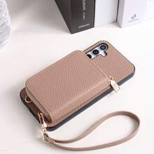 1pc Elegant Luxury Lanyard Zipper Card Holder Wallet Style PU Leather Phone Case Compatible With Samsung Galaxy S25 Edge, S24, S23, S22, S21, S20 FE, Note 20 Ultra, A17, A16, A15, A07, A52, A53, A54, A25 5G, 10, 9 Pro XL, 8, 7, 6, 9a, 8a, Note 15 Pro, 14, 13 4G, Poco C75, Multi-Functional Protective Cover,International Version, Not The Domestic Version - Light Brown - View 3