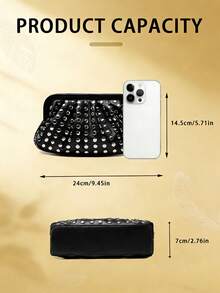 New Fashionable Versatile Minimalist Rivet Clutch Bag, Niche Design, High-End Retro Punk Style, Popular Design, Commute & Shopping Women's Black Handbag, Halloween Wallet, Perfect For Various Parties, Halloween Fashion And Goth Fashion - 黑色 - 查看 8