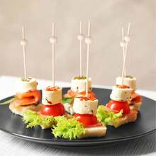 100/50/30/10pcs Wooden Color Pearl - Comes With High-Quality Bamboo Skewers, Suitable For Fruit, Appetizers, Drinks, Party BBQ, Fruit Kabobs, BBQ Skewers, Fruit Plate Decorations, Food Skewers, Fruit Skewers, Party Food Accessories, Party Food Serving, Party Supplies - White - View 9