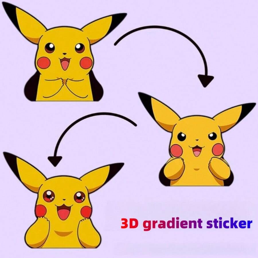 宝可梦皮卡丘口袋妖怪3D渐变贴纸 - 彩色 - 查看 1