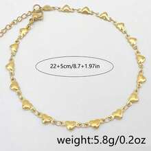 1pc Fashionable Heart-Shaped Connected Ankle Chain, Stainless Steel Jewelry, Women's Fashionable Ankle Chain, Women's Accessories, Random Number Of Hearts, Fashionable And Stylish For Reducing Age And Showing Temperament, Versatile For Daily Outings, Slim And Elegant, With A Sense Of Design - 金色的 - 查看 4