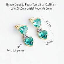 Luxury Gold Semi-Jewelry Kit With Earring, Chain And Double Heart Pendant In Stone And Round Zirconia – 18k Gold Plated - Tourmaline - View 3