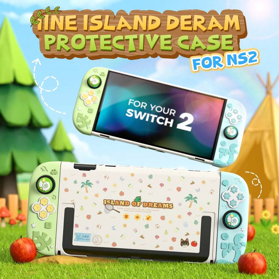 IINE Island Dream Switch 2/NS2 保护壳套装,可拆卸保护壳,可爱超薄 PC 外壳,包含 2 个摇杆帽、收纳袋和游戏卡盒,游戏配件 - 查看 1