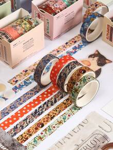 Set Pita Washi Pola Retro 5 Gulungan/Kotak, Pita Washi Desain Multi-Elemen - Untuk Scrapbooking dan Dekorasi Amplop Kartu Ucapan, Pita Kreatif, Pola Flora, Fauna, dan Bunga yang Halus - Set - View 5