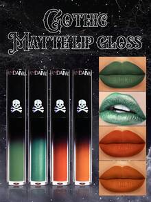 HANDAIYAN Gothic Style Matte Lip Gloss Set, Dark Series Natural Matte Long-Lasting Waterproof Lip Gloss Set, Matte Black, Suitable For Halloween, Christmas, Masquerade, Makeup Party, Smokey Makeup, Cosplay, 3.5ml*4pcs - Nhiều màu - Xem 2