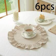 1 pieza/2 piezas/6 piezas Manteles individuales de unicolor francés con borde de volantes, servilletas pequeñas de encaje floral estilo Ins, mantel multiusos para cubrir el polvo - Multicolor - Ver 9