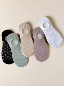 5 Pairs Women's Thin Rhombus Mesh Breathable Invisible Boat Socks, Spring/Summer - Multicolor - View 2