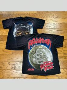 Hellstars Werewolf Moon Scared Of Us Too! Y2K T-Shirt Double Sided Printed (220g 100% Cotton T-Shirt), Summer Clothes, Men's Tops, Casual And Comfortable, Fashionable Graphic Tee, Unisex Style - Black - View 1