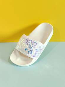 Girls' Glitter Fashion Casual Slippers, Soft & Comfortable Shiny Flat Slides, Suitable For Indoor & Outdoor Wear All Seasons - White - View 4