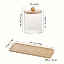 1Set Transparent Storage Box With Bamboo Cover And Tray, Suitable For Bathroom Organization And Storage, Bathroom Decoration, Farmhouse Decoration, Pharmacist Jar For Cotton Swabs, Balls, Mats, Dental Floss - trong suốt - Xem 6