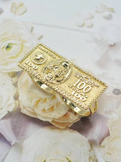 1 قطعة خاتم مزدوج بتصميم فاشن هيب هوب بشكل فاتورة دولار وقضيب ذهبي، خاتم متصل بشكل مجوف، مناسب للاستخدام اليومي للرجال، الحفلات، هالوين، عيد الميلاد، عيد الفصح، هدية مثالية للحبيب
