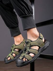 1 Pair New Men's Minimalist Closed-Toe Sandals, Breathable EVA Sole Non-Slip, Suitable For Daily Commute, Outdoor, Beach, Closed Toe Lightweight Casual Sports Sandals - Army Green - View 6
