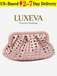 New Fashionable Versatile Minimalist Rivet Clutch Bag, Niche Design, High-End Retro Punk Style, Popular Design, Commute & Shopping Women's Black Handbag, Halloween Wallet, Perfect For Various Parties, Halloween Fashion And Goth Fashion - 粉色 - 查看 12