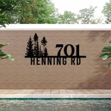 Customized Large Metal Address Plaque - Personalized Pine Tree Design Name Sign, Weather-Resistant Iron Wall-Mounted House Number Plate, Outdoor Decor, Housewarming Gift, Fall Decor - Black - View 7
