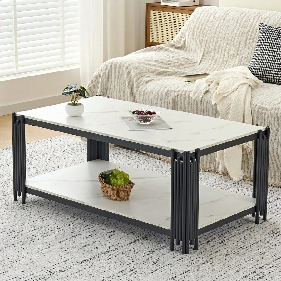 Coffee Tables - White+Black+MDF+Metal - View 1
