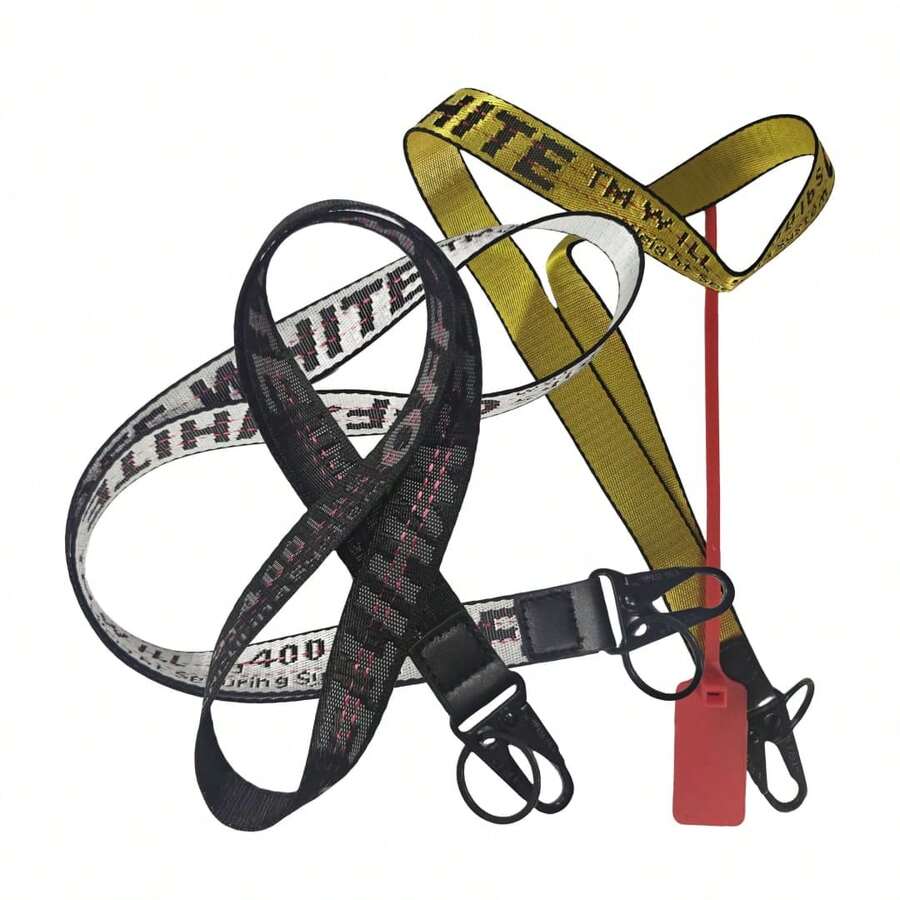Fashion Letter Keychain Lanyard Industrial Canvas Phone Lanyard Wristlet Keychain Office Badge Lanyard Key Chain Phone Strap - 黑色 - 查看 1