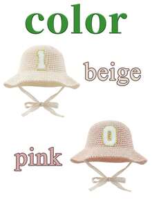 白色数字图案女童草帽，清新甜美，圆顶蕾丝系带草帽，小渔夫帽，防晒，适合春夏、海滩、乡村风格，平檐，遮阳，25℃及以上 - 彩色 - 查看 2