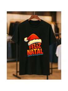 Camiseta Feliz Natal Gorro Estampada 100% Algodão Unissex Masculino Feminino Confortável - Preto - Visão 2