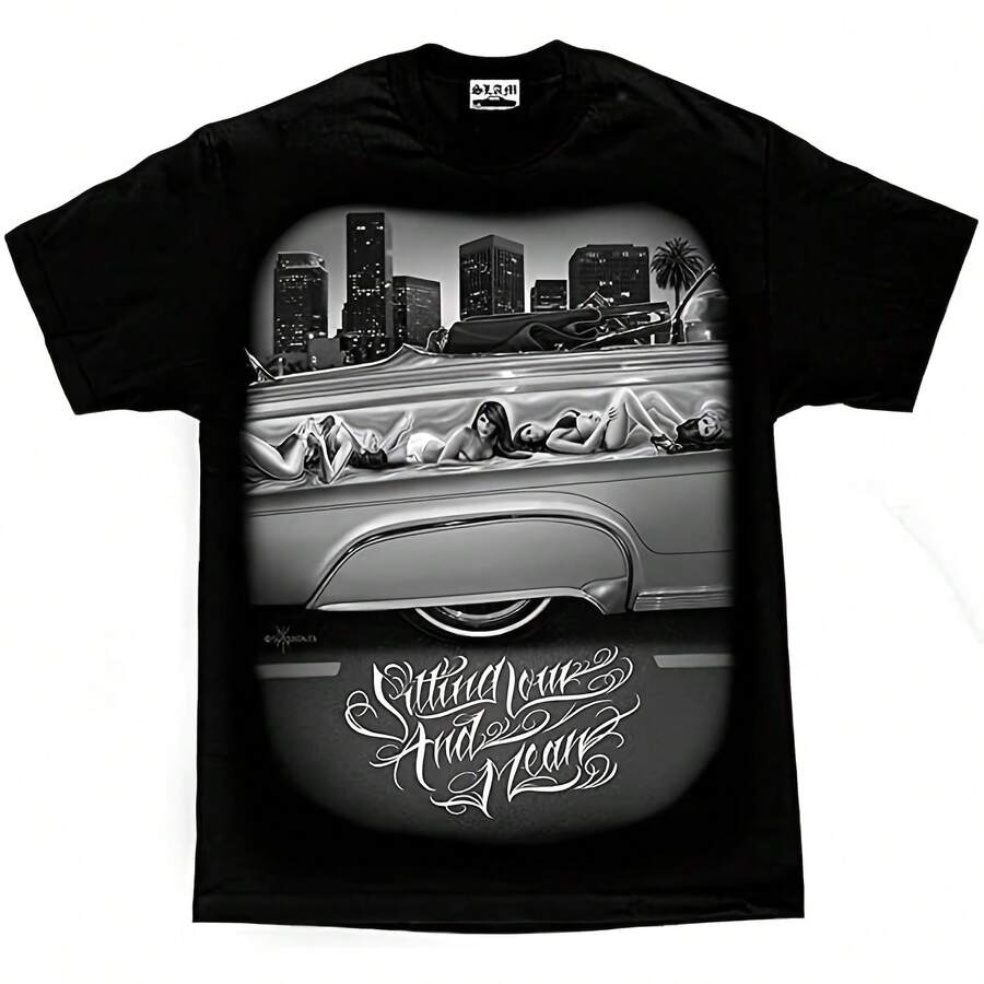 DGA D Gonzales Art Slam Sitting Low And Mean Lowrider Tattoo 's T-Shirt - màu đen - Xem 1
