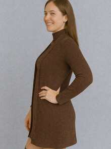 Winter Set: Cardigan + Tank Dress With Lace Collar - Rust Brown - View 2
