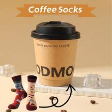 1 Pair New Interesting Multi-Color Coffee Mid-Calf Socks Gift Box, Spring/Summer New Unisex Sports Socks, Imaginative Food-Inspired Creative Design, Knitted Fabric, Long & Thick Soft & Comfortable, Perfect Gift For Birthday, Valentine's Day, Easter, Festival, Carnival, Dates, Parties, Holidays, Unique Fashion Quirky Abstract Daily Casual Wear Socks, Popular Food-Themed Outfit, Suitable For All Seasons, Great Gift For Couples, Friends, Vacation, Outdoor Sports, Gym, Home, Office, Etc. - Brown - View 10