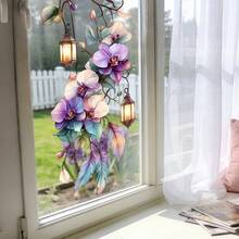 1/5pcs 2D Hanging Flower Window Stickers, Reusable Static Cling Window Film, Bohemian Style Floral Home Decor For Living Room Bedroom - Floral Window Stickers - View 3