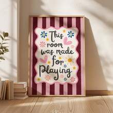 1pc This Room Is Designed For Play Wall Art Print On Canvas, Vintage Striped Poster, Colorful Home Decor Suitable For Bedroom, Game Room, Gift For New Parents And Kids, Unframed Or Framed - Text 2 - View 5