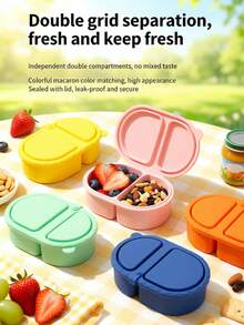 Caja de almuerzo reutilizable de silicona con compartimentos, apta para calentar en microondas, caja bento con tapa, diseño de doble compartimento, caja portátil de almacenamiento de alimentos de silicona, adecuada para picnics, oficina y otras ocasiones - Multicolor - Ver 5