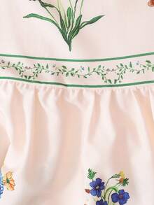 夏季少女/女孩弹力腰雏菊印花休闲吊带裙，适合海滩度假和日常穿着 - 杏色 - 查看 6