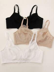 3pcs Woman Bra Lifts Bust, Bralette, Breathable Bra, Unlined Lace Sexy Plus Size Underwire Bra For Large Breasts, Summer Sports Bras, Underwear For Women - Nhiều màu - Xem 2