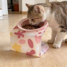 1pc Pet Ceramic Raised Bowl, High-Temperature Fired Ceramic Easy To Clean, Acrylic Stable Base Supports Spine, Feeding Bowl - 300ml - View 4