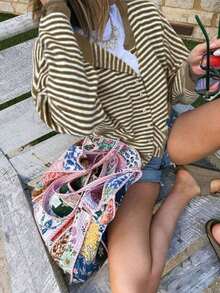 Vivid Style Autumn/Winter New Women's Fashion Street Style Loose Striped Knit Cardigan, Suitable For Street, Airport, Christmas, New Year - 棕色 - 查看 9
